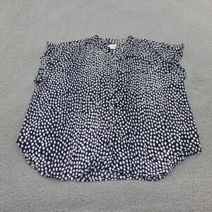 J.Crew Blouse Womens XL Navy Blue White Polka Dot Ruffle Sleeve Button Front